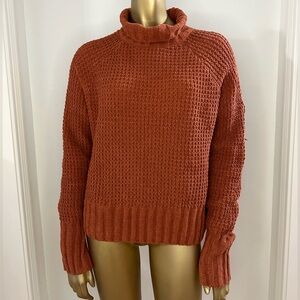 Pink Rose Women’s Knitted Turtle Neck Sweater Blouse Top Sz M Burnt Orange